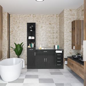 Mobile da Bagno in MDF Nero con Ante Doppie in Triamina e Cinque Cassetti, Armadietto da Cucina RT - Product Image 2