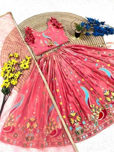 Ensemble Lehenga Choli rose pour filles, style moderne, brodé, pour adultes, tenue de fête, robe ethnique, dupatta, pour mariage, hiver, automne - Product Image 5