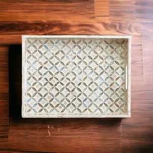 Bandeja de Servir Decorativa Clásica Plegable y Sostenible con Incrustaciones de Madreperla y Patrón Azul Océano para Sala de Estar - Product Image 1