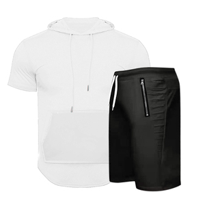 Nouvel ensemble court d'été pour homme avec capuche, poches zippées, survêtement de fitness décontracté, coupe ajustée, tenue de sport respirante pour la gym et l'entraînement 2026 - Product Image 2