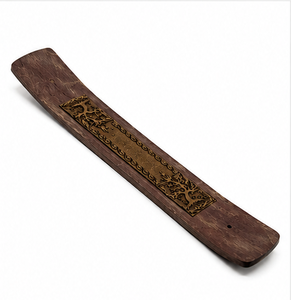 Plateau porte-encens en bois écoresponsable fait main avec incrustation en laiton pour l'aromathérapie et la décoration intérieure (Bois de manguier/Acacia) - Product Image 5
