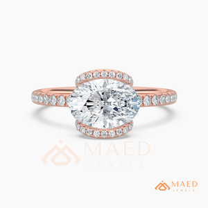 14K Rose Gold Oval Cut Moissanite Halo Engagement Ring Pave Wedding Band Luxury Bridal Jewelry <b>Gift</b> for Her - Product Image 5