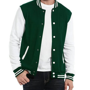 Veste de sport verte pour homme, manches blanches, couleur unie, boutons sur le devant, style décontracté, coupe classique, col rabattu, vêtement d'automne - Product Image 1