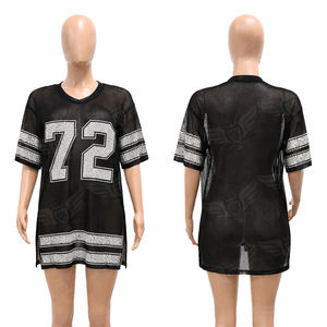 Vestido de camiseta de malla extragrande personalizado para mujer 2026 con número personalizado de pedrería, manga corta, estilo deportivo y urbano, tipo túnica. - Product Image 4