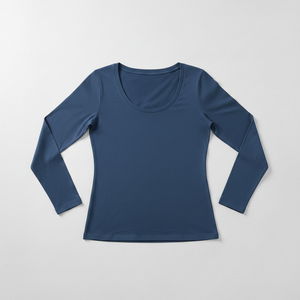 Haut ajusté à manches longues et col rond pour femme, couleur vive, en coton extensible doux et uni, personnalisable OEM, vente en gros, fournisseur en vrac - Product Image 4