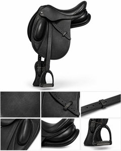 Premium Black Synthetic Leather English Horse Riding Saddle Padded Seat Stirrup Set Dressage Training Equestrian OEM FADDY - Product Image 6