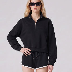 OEM 2026 Wholesale Cropped <b>Sweatshirt</b> Pullover Stand Collar <b>Half</b> <b>Zip</b> Casual <b>Sweatshirt</b> Blank Athletic Clothing for <b>Ladies</b> - Product Image 6