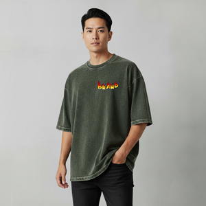 Heavyweight 100% Cotton 180GSM Eco-Friendly Quick Dry Acid <b>Wash</b> Custom Embroidered Logo O-Neck Loose Fit Hip Hop Man Tee - Product Image 4