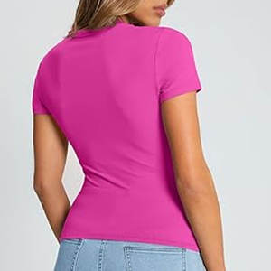 Camisetas de algodón de manga corta con cuello redondo y corte ajustado para mujer, camisetas transpirables de manga corta con cuello barco para mujer - Product Image 6