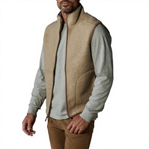 <b>Men's</b> Beige Stand Collar Zippered Velour <b>Vest</b> Casual Plus Size Autumn Outerwear Solid Color Front Zip Closure 100% Polyester - Product Image 5