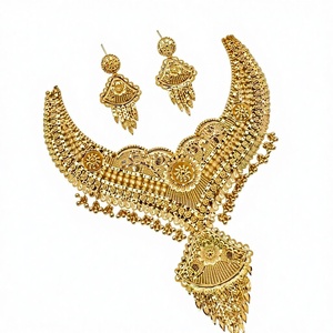 Magnifique ensemble collier ras-du-cou et boucles d'oreilles LISAJEWELLERS en or massif 22 carats, bijoux indiens traditionnels en filigrane pour mariée, idéal pour cadeau de mariage - Product Image 2