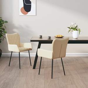 Juego de 2 Sillas de Comedor de Poliéster Color Crema con Madera Contrachapada Metálica para Áreas de Comedor Medianas - Product Image 1