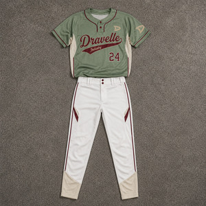 Uniforme de softball vintage personnalisé OEM pour homme, vert sauge, maillot de baseball à manches 3/4, pantalon à blocs de couleur crème avec lettres, vêtements personnalisés - Product Image 1