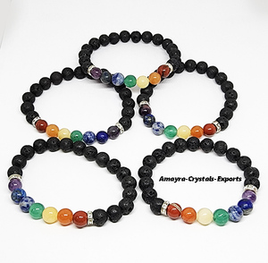 Wholesale Gemstone Black Lava Chakra <b>Beaded</b> <b>Bracelet</b> Handmade Agate Jewellery Buy Online From Amayra <b>Crystals</b> Exports India - Product Image 5