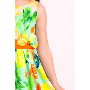 Girls Casual Cotton Woven Sleeveless Fit & Flare <b>Dress</b> in Citrus <b>Lemon</b> Print-Green - Product Image 2