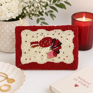 Monedero Rectangular Bordado a Mano con Cuentas y Flores Rojas, Cartera con Cierre, Regalo Artesanal para Fiestas - Product Image 2