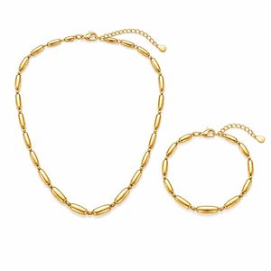 Ensemble de bijoux en acier inoxydable, collier et bracelet à maillons ovales creux, plaqué or, bijoux géométriques classiques unisexes, bijoux de mode - Product Image 5