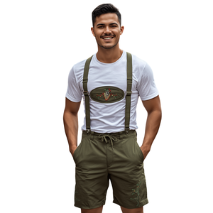 Pantalones Cortos de Gamuza Vacuna Genuina para Hombre, Estilo Bávaro Oktoberfest, Color Verde Oliva, Cintura Elástica, Transpirables y Resistentes al Viento - Product Image 4