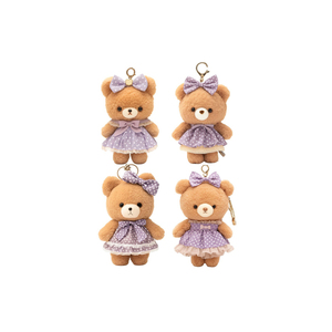 <b>Cute</b> Plush <b>Bear</b> Keychain 3D Cartoon Soft Toy White Faux Fur Red Check Bow - Product Image 4