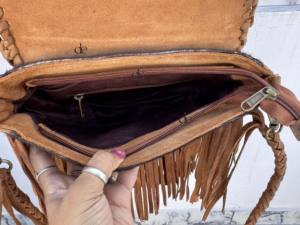 Bolso de Hombro Estilo Occidental con Flecos de Piel de Vaca, Bolsos de Estilo Bohemio con Piedras Turquesas, Bolsos Vintage para Mujer - Product Image 6