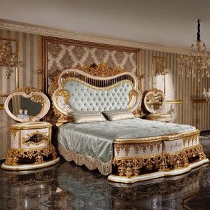 Offre Spéciale : Ensemble de Chambre Emma Luxe Classique Or et Blanc avec Tête de Lit Courbée, Cadre de Lit en Bois Sculpté et Capitonnage Élégant - Product Image 2