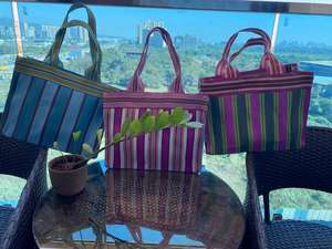 ถุงช้อปปิ้งไนลอน PP ลายขวางขนาดใหญ่เป็นมิตรกับสิ่งแวดล้อมพลาสติกโพลีโพรพิลีนรีไซเคิลแบบยั่งยืนผลิตในอินเดีย - Product Image 4