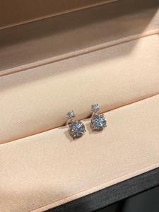 Boucles d'oreilles pendantes à deux pierres en diamant cultivé en laboratoire, or blanc 14 carats, boucles d'oreilles minimalistes en diamant pour femmes, bijoux fins - Product Image 2