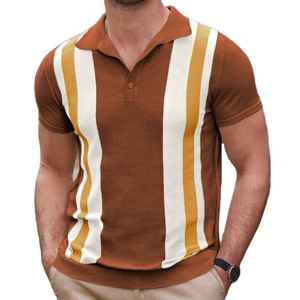 Camiseta de Hombre de Algodón Tejido Transpirable de Manga Corta con Diseño Geométrico Estilo Preppy y Bloques de Color, Corte Regular - Product Image 3