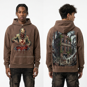 Sudadera con capucha rosa vintage para hombre, con estampado gráfico personalizado de zombie pin-up, estilo streetwear oversize, estilo tatuaje de rosa, forro polar, suministro. - Product Image 3