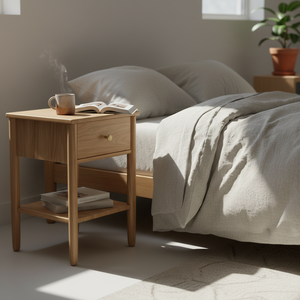 Table basse moderne en bois d'hévéa durable et placage de chêne MDF pour salon, chambre et décoration intérieure, couleur naturelle - Product Image 3