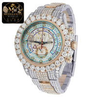 Montre à quartz en acier inoxydable de luxe avec diamants Moissanite VVS pour homme, entièrement blanche, personnalisable, style hip-hop, avec cristal saphir