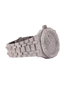 Montre de haute qualité avec diamants ronds, or blanc, moissanite, cadran blanc personnalisé, entièrement pavée de diamants, pour unisexe - Product Image 2