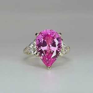 Creative <b>Craft</b> Moissanite Pink Sapphire 5CT Pear Cut Three Stone <b>Ring</b> Original 925 Silver Fine Modern Style Gift For Birthdays - Product Image 4