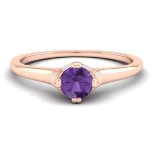 Anillo solitario REYES de nuevo diseño con corte redondo, gema de amatista de 0.5 quilates, certificado GRA, plata de ley 925, joyería de moissanita para mujer - Product Image 5