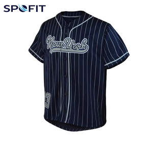 Custom Navy Pinstripe Baseball Jersey Sublimated Team Uniform Personalized Name Number Baseball Shirt OEM ODM - Product Image 1