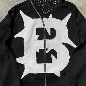 Sweat à capuche pour homme effet vieilli avec broderie en fil de satin, en coton épais - Product Image 6