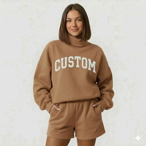 Conjunto de Top y Shorts de Cuello Alto para Mujer, Invierno, Color Sólido, Servicio de Desarrollo de Ropa Personalizada, Desde la Idea Hasta la Producción Final para Compradores - Product Image 1