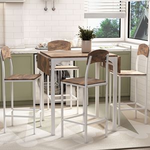 Set da Pranzo TOPMAX 5 Pezzi Stile Fattoria con Tavolo Alto e 4 Sedie Pieghevoli, Struttura Bianca con Piano Marrone Rustico - Product Image 3