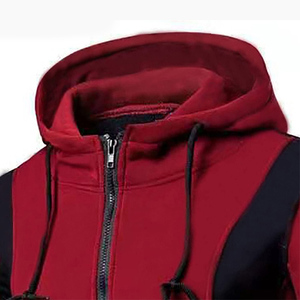 Chándal con capucha y cremallera para hombre, en bloques de color rojo y negro, informal, de manga larga, con bolsillos laterales, para otoño - Product Image 6