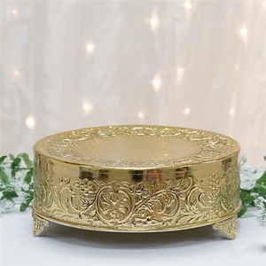 Luxury Gold Metal Cake Stand Embossed Round Wedding Cake <b>Riser</b> Wholesale Vintage Cupcake Display Platter For Party Events Stand - Product Image 1