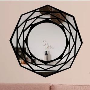 Miroir mural moderne en métal noir en forme de fleur de lotus, miroir décoratif en verre de forme florale pour la décoration de salon et de la maison - Product Image 5