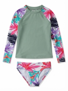 Maillot de bain à manches longues pour filles, protection solaire UPF 50+, tissu rafraîchissant en polyester et élasthanne, coutures plates, pour activités aquatiques - Product Image 4