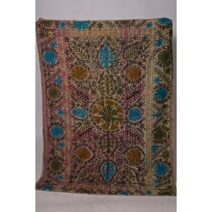 Handmade Eco-Friendly Washable All-Season Boho Kantha Suzani <b>Quilt</b> Vintage Cotton Floral Embroidery Indian Bedspread <b>Throw</b> - Product Image 1