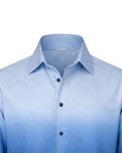 เสื้อเชิ้ตผู้ชายสีน้ำเงินอ่อนไล่เฉดสีดำ ผ้าฝ้ายพรีเมียม แขนยาว ติดกระดุม สวมใส่ได้ทั้งแบบลำลองและเป็นทางการ ผลิตตามสั่ง จำหน่ายส่ง - Product Image 5