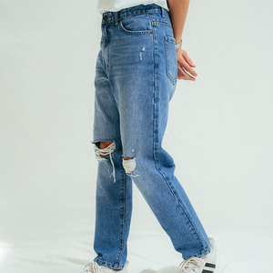 Jeans de Mezclilla Personalizados para Hombre, Corte Regular, Lavado a la Piedra, Rotos, Color Oscuro, Rectos, Transpirables, Tallas Grandes, Estilo Hip Hop, Unisex - Product Image 3