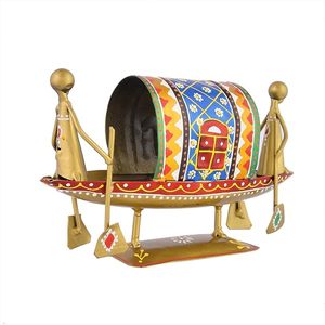 Barco Decorativo Artesanal de Hierro Tradicional con Diseño Impreso a Color, Ecológico, para Decoración de Escritorio y Ocasiones como Diwali - Product Image 1