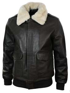 Veste bomber en cuir véritable pour homme MICAH CORPORATION, veste d'aviateur d'hiver, col en fourrure, noir, marron, sur mesure - Product Image 2