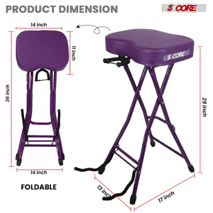 Tabouret de Guitare 5Core, Chaise Rembourrée Pliable de 3,15 po, Siège Musical Robuste avec Repose-Pieds Intégré, Support de Guitare - Product Image 5