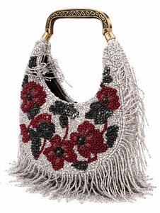 Beaded Half Moon Handbag Women Bohemian Floral Pattern <b>Fringe</b> Open <b>Top</b> Single Handle Stylish Daily Use - Product Image 2