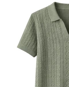 Polo de Punto Personalizado para Hombre, Color Verde Salvia, Manga Corta, Tejido de Cable Texturizado, Corte Ajustado, Verano, Casual, Fabricante OEM, Venta al Por Mayor - Product Image 3